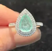 2.00 Ct Pear Natural Russian Emerald Proposal Diamond Ring 14K solid white gold