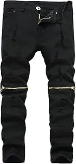 Fredd Marshall Boy's Slim Fit Skinny Ripped Distressed Zipper Jeans Pants with Holes