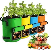 Potato Grow Bags,4-Pieces Fabric Vegetable Growing Containers with Handle | Nursery Pots, Gardening Tools for Taro Tomatoes Radish Carrots Onions Garlic