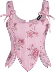 [SCARLET DARKNESS] Renaissance Corset Tops for Women Floral Lace Up Boned Bustier with Zip