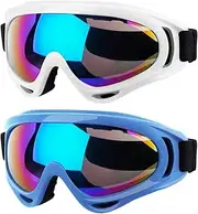 Elimoons Ski Goggles 2 Pack Snow Goggles Men Women Kids Youth Adult, UV Protection Snowboard Goggles For Boys Girls