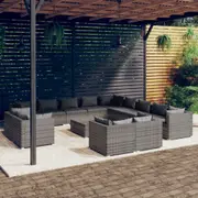 14 Piece Garden Lounge Set with Cushions Grey Poly Rattan vidaXL