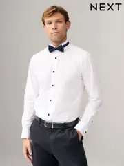 White/Black Bow Regular Fit Single Cuff Shirt And Bow Tie Pack (E88484) | $58