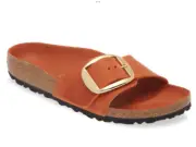 NIB Birkenstock Madrid Big Buckle Oiled Leather Slide Sandal Burnt Orange 39