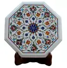 100% Genuine Stone 18" Side Table With Wooden Stand, A Unique Table Top