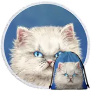 Cute White Angry Kitten Round Beach Towel