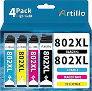 Artillo 802XL Ink Cartridges Compatible for Epson 802 Ink Cartridges Combo Pack 802 XL T802XL T802 Works for Epson Workforce Pro WF-4720 WF-4730 WF-4734 WF-4740 EC-4020 EC-4030 EC-4040 Printer (BCMY)