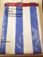 New in Package~~Cook's Club Blue & White Striped Vinyl Tablecloth ~~70" Round~~