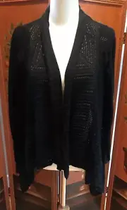 Ava Couture Black Draped Open Front Eyelet Cardigan Sweater Size Small NWT