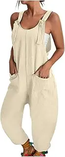 [QNIHDRIZ] Womens Loose Bib Overalls Adjustable Straps Baggy Harem Romper That Hide Belly Fat Cute Jumpsuits with Pockets
