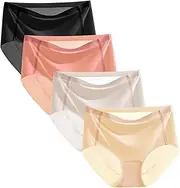 [Generic] Womens Underwear No Show Sexy Mini Panties Silk Pure Color No Breathable Midriff Panty 4 Piece Set Womens Athletic Panties