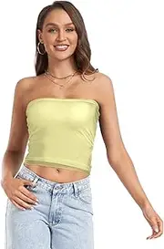 [GuoChe] Womens Strapless Tube Top Khaki Yellow Comfy Cleavage Cover Up Tight Bandeau Bra for Teen Casual