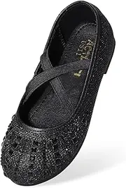 [KDVOG] Girl's Flats Mary Jane Shoes Toddler Sparkle Rhinestone Ballet Shoes Slip On School Partys Wedding Princes Dress Shoes for Little/Big Kids