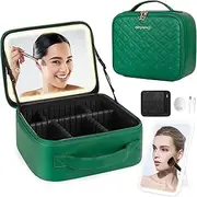 PEEH Makeup Bag, Green, 10x9x4inch With Mirror, Make Up Bag With Mirror