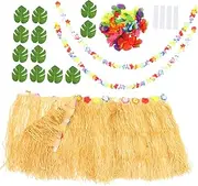 Alipis Hawaiian Party Table Skirt Set Turtle Leaf Decor Straws Umbrella Desk Straw Skirt for Hawaii Events