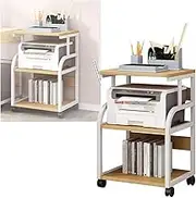 Printer Stand,3 Layers Under Desk Printer Stand,with Wheels for Desk Home Office can Bear About 15kg(Yellow)