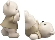 Cute Book Ends, 1 Pair Bear Decorative Bookends, Waterproof Dustproof Resin Book Shelf Holder, Non Slip Book Ends for Shelves, Desk Home Office Housewarming Gift, Book Holders for Shelves