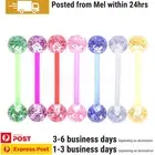 7PCS Glitter Tongue Rings Barbells Bar Piercing Studs Bioflex Bioplast Jewellery