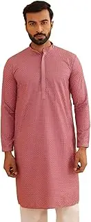 [Sojanya] (Since 1958 Men'S Geometric Embroidered Thread Work Cotton Straight Long Kurta