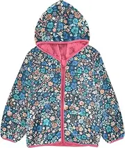 [GuoChe] Big Girls Jackets With Sherpa Lining Blue Vintage Floral Farmhouse Toddler Girls Winter Coat Peach Lightweight Zip