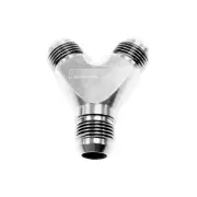 Aeroflow Brand Y-Block Inlet/Outlets 1 x -10 2 x -8 AN Silver Finish