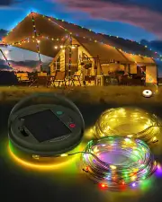 Solar Camping String Lights Retractable for Hiking: 10M String with Timer Quick