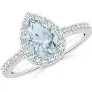 Pear Aquamarine Ring with Diamond Halo