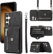 [Asuwish] Mobile Phone Case for Samsung Galaxy S24 Plus S24+ 5G Case with Strap Card Slot Foldable Wallet Stand Cover Leather Chain S24plus 24S S 24 + 24+ Mobile Phone Cases Protective Women's Phone