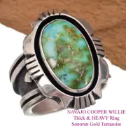 Navajo Turquoise Ring Sterling Silver Sonoran Gold COOPER WILLIE 7.5 HEAVY Old