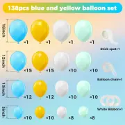 138Pcs Balloons Arch Garland Kit Reusable Blue Yellow Balloons DIY gueIq