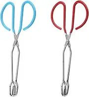 Yitaocity 2Pcs 10 Inch Scissor Food Tongs,Stainless Steel Kitchen Tongs Serving Tong with Soft Handles for Cooking,Barbecue,Grilling,Heavy Duty Buffet Pliers (Red+Blue)