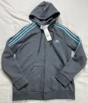 adidas Essentials Women's L 3-Stripes Fleece Hoodie Dark Grey Heather/Light Blue