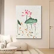 Hand-Painted Oil Painting - New Chinese Style Fish Lotus Landscape Texture Painting Large Size Sofa Background Wall Decorative Painting,Living Room Sofa Background Wall Decoration Painting,As Shown