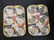 2 Pack 6 Cup Muffin Cupcake Tins Pans Bakeware Non-stick Oven Trays