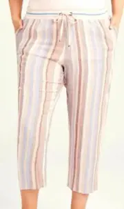 TS TAKING SHAPE plus sz S-M/ 18 Linen Oasis Stripe Crop Pant natural NWT rrp$140