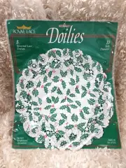 MISTLETOE Vintage Royal Lace Holly Seasonal 10" Lace Doilies Pk of 8 SEALED!