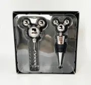 Disney Chrome Finish Mickey Mouse Corkscrew Wine Bottle Stopper Opener Set - NEW