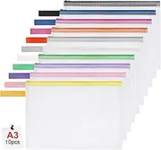OFFCUP Document Bag A3, Pack of 10 Waterproof Zip Pockets, Mesh Plastic File Bag with Zip, Document Folder for School, Home, Office, Travel, Cosmetics, 5 Colours