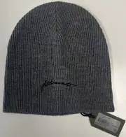 Allsaints Beanie - Embroidered Script Logo - Ribbed Gray - Acrylic Wool - NWT