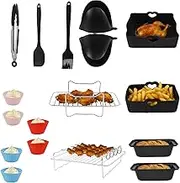 Silicone Air Fryer Pot Set Reusable Heat Resistant Silicone Liner Kit Dishwasher Safe Air Fryer Accessories Liner Set with Handle for Restaurant Home Kitchen