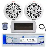 Dual Bluetooth Marine Receiver, Cover, Antenna,Wire, 2x 8'' 300W White Speakers