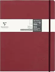 Clairefontaine - Ref 794432C - Age Bag Leatherette "My.Essential" Thread-Bound Notebook (192 Pages) - 19 x 25cm, Dot Rulings, 90gsm Ivory Vellum Paper - Red