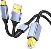 [MeloAudio] USB Printer Cable, USB B to USB C & USB A, 2-in-1 USB 2.0 MIDI Cable to USB C/A, OTG Cable for MacBook Pro, Midi Controller, Yamaha Casio Digital Piano, Music Instrument, Midi Keyboard 5FT