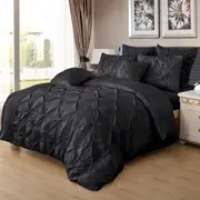 Diamond Pintuck Double Size Quilt/Doona/Duvet Cover Set - Black