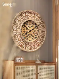 在飛比找松果購物優惠-摩洛哥風實木雕花掛鐘 創意復古靜音藝術鐘錶 (8.3折)