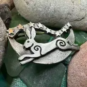 Celtic Rabbit Brooch Moon Stars Pewter Pagan Wiccan Pin