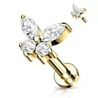 Piercing Ear Labret Golden Butterfly White Rhinestone