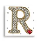 3dRose, Glam Image Of Diamonds Red Heart Monogram Initial R, Wall Clock