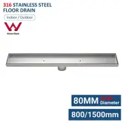 316 Stainless Steel 800mm 1500mm Tile Insert Shower Grate Drain 80mm Outlet