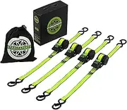 Retractable Ratchet Straps(4PK), 1500lb Break Strength, Ratchet Straps Heavy Duty with Rubber Coated Handle, Perfect Auto Ratchet Straps for Motorcycle,Kayak and Trucks